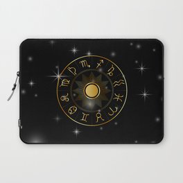 Zodiac astrology circle Golden astrological signs with moon sun and stars  Laptop Sleeve