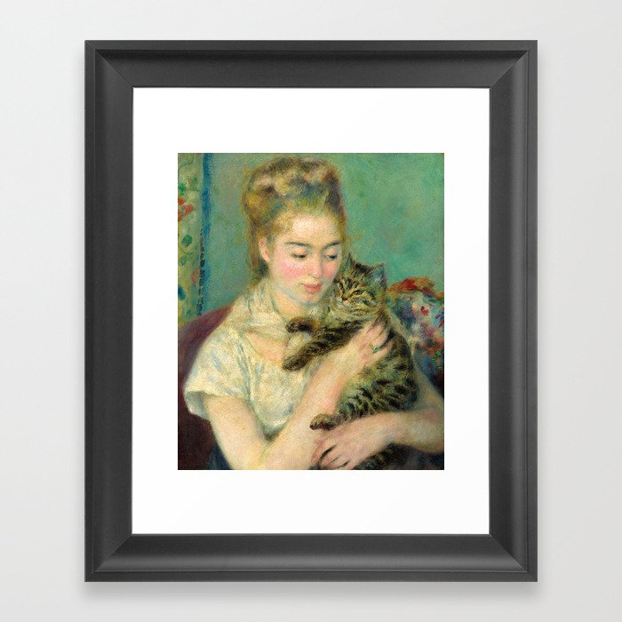 Woman with a Cat, 1875 by Pierre-Auguste Renoir Framed Art Print