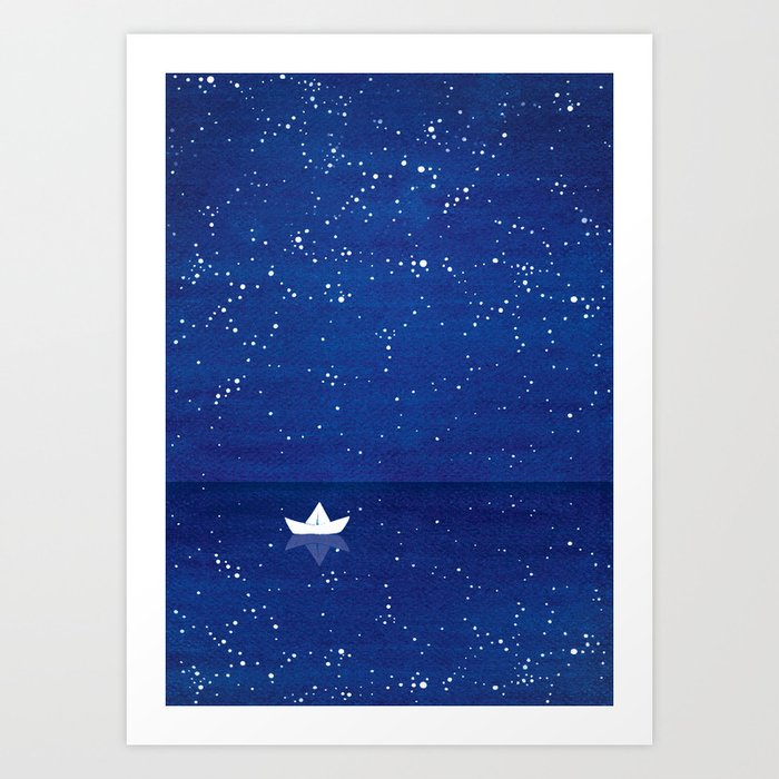 Zen sailing, ocean, stars Art Print