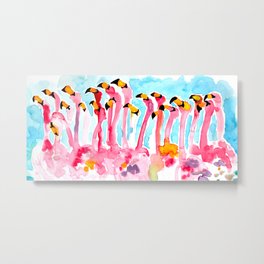 Welcome to Miami - Flamingos Illustration Metal Print