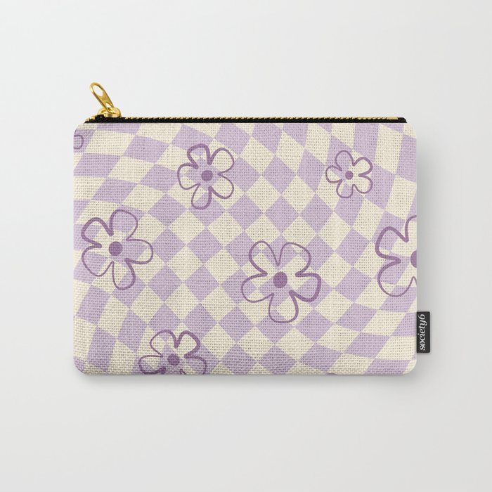 Purple Checker Flower Swirl Warp Carry-All Pouch