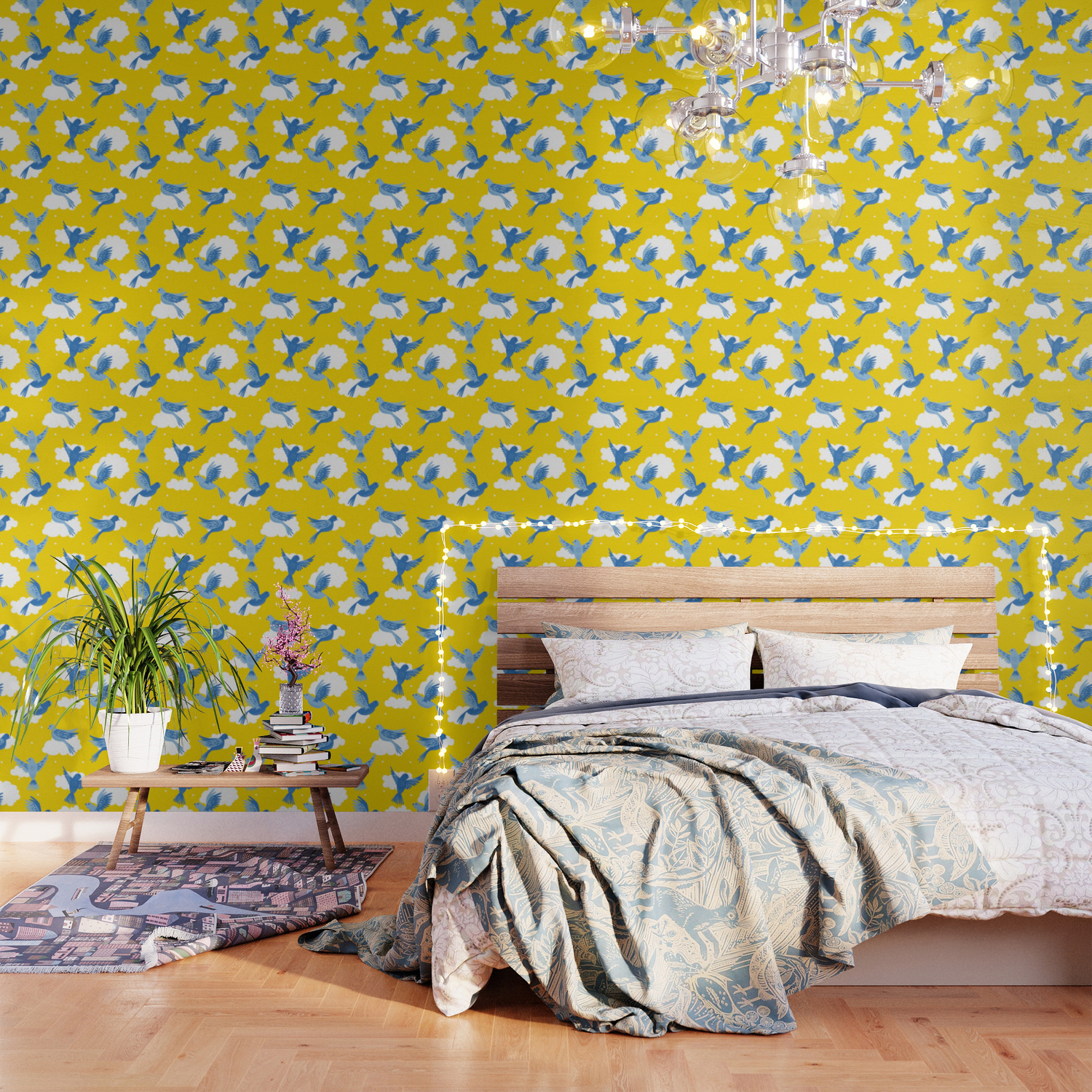 Blue Birds On A Sunny Sky Wallpaper By Latheandquill Society6