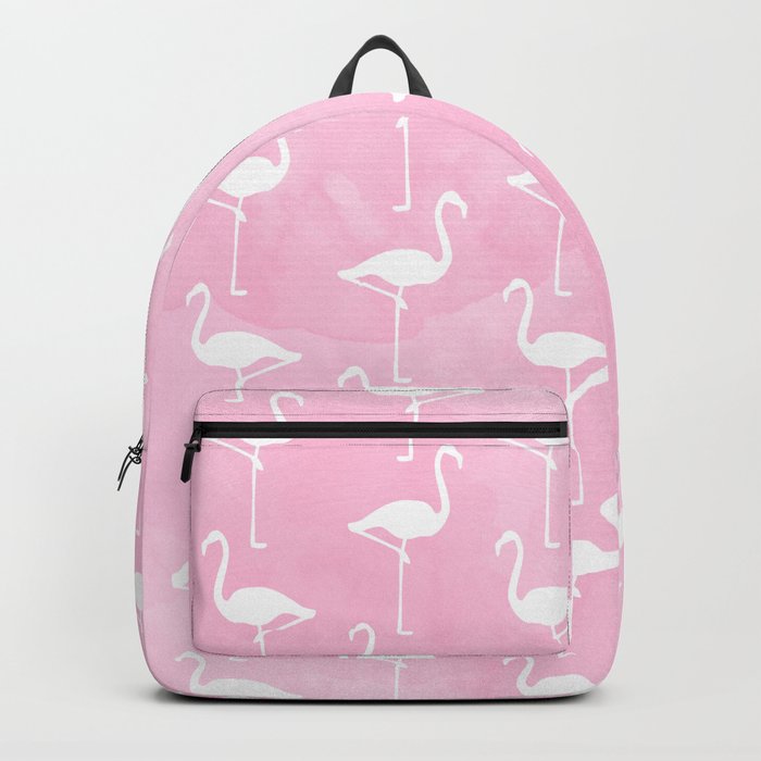 White Flamingos Pattern  |  Pink Background Backpack
