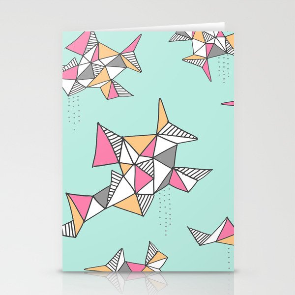 Geometric Design, Teal and Pink Triangles Stationery Cards