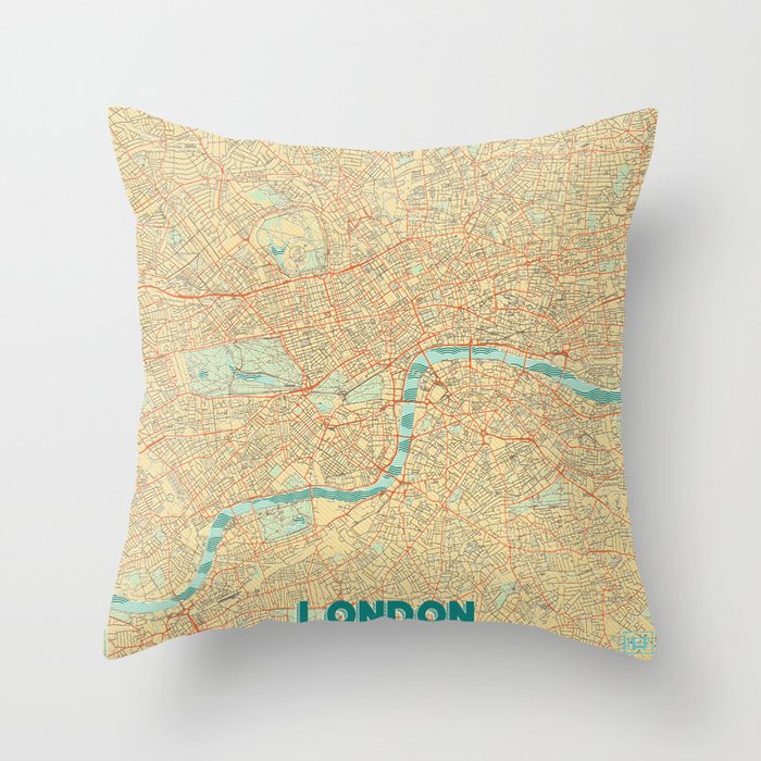 London Map Retro Throw Pillow