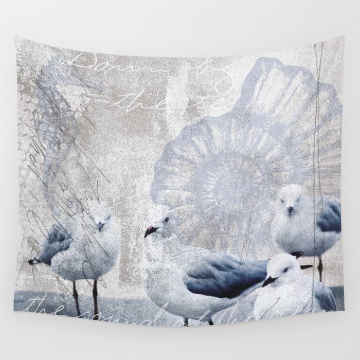 Sea gull ocean mixed media art Wall Tapestry