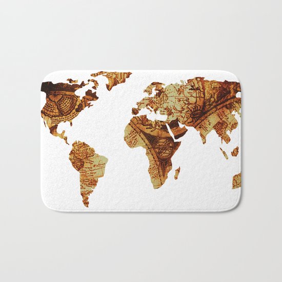 Antique Map of the World Continents Bath Mat