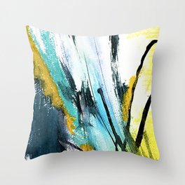 Splash: a vibrant mixed media piece in blues and yellows Throw Pillow