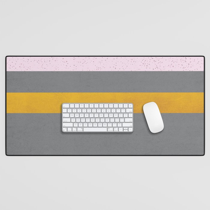 Dusty Pink, Gray and Gold Stripes Desk Mat