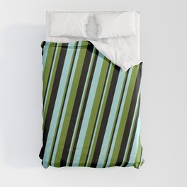 [ Thumbnail: Turquoise, Green & Black Colored Lines/Stripes Pattern Duvet Cover ]