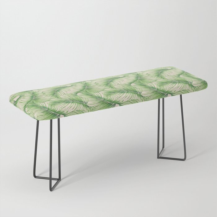 Watercolor Tropical Jungle Palm Leaves Bench