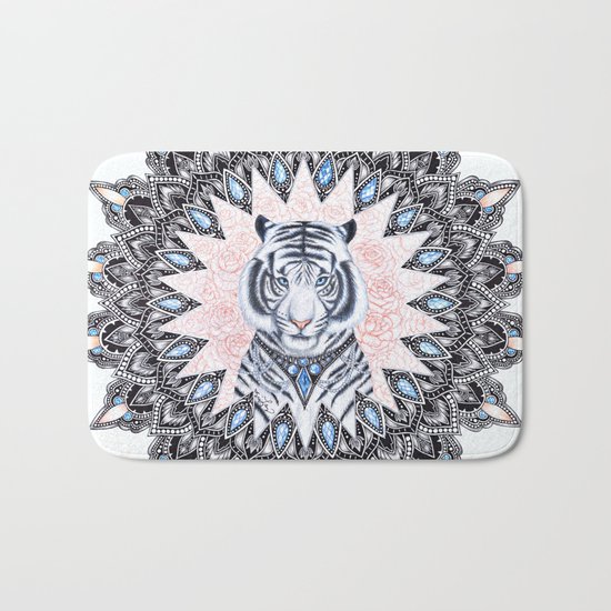 White Tiger Sapphire and Rose Mandala Bath Mat