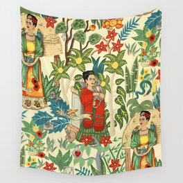 Frida's Coyoacán Mexican Garden of Casa Azul Lush Tropical  floral painting Wall Tapestry