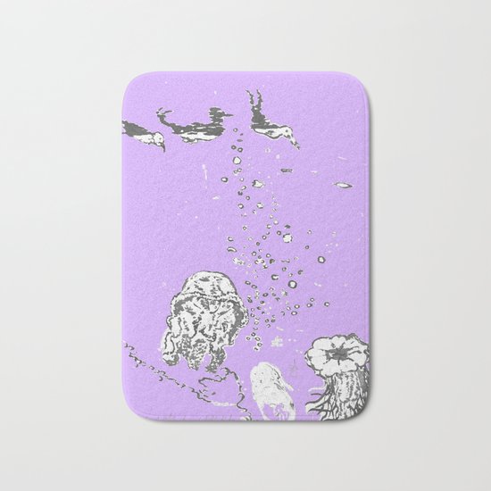 Two Tailed Duck and Jellyfish Purple Grape Bath Mat