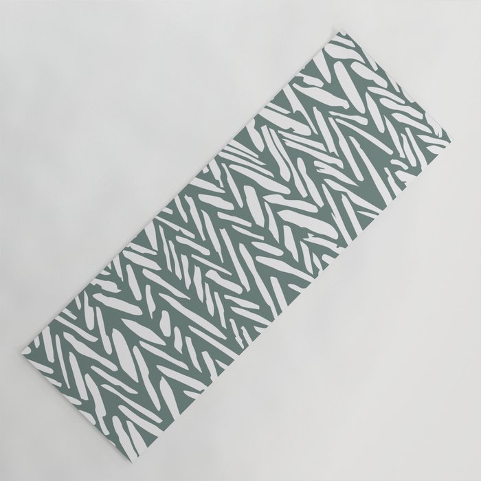 Boho chevron herringbone pattern - moss green and white Yoga Mat