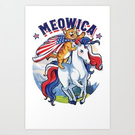 Meowica Cat Unicorn 4th of July Art Print | 4Thofjuly, Meowica, Graphicdesign, Unicorn4Thofjuly, Catlover, Meowicacat, Catlovergifts 