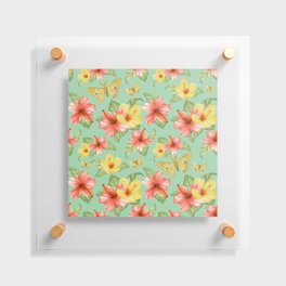 Tropical Flowers and Moths Pattern Floating Acrylic Print