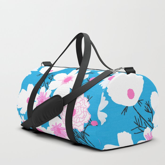 Retro Modern Spring Flowers Turquoise and Pink Duffle Bag