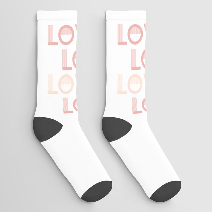 LOVE Pink Pastel & White colors modern abstract illustration  Socks