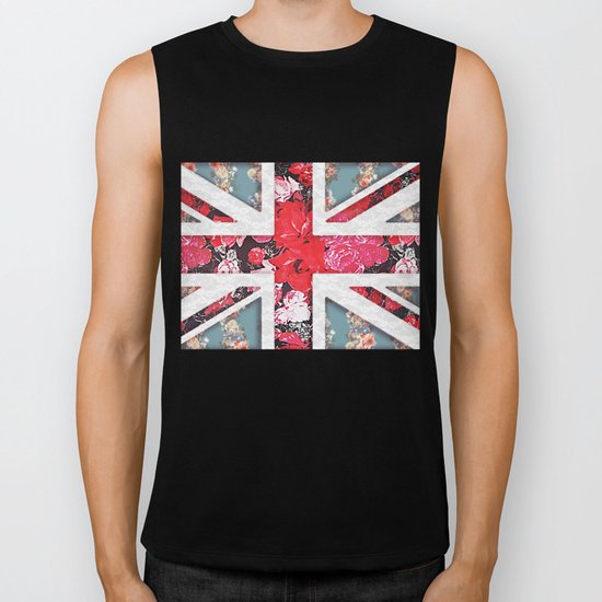 God save the Queen | Elegant girly red floral & lace Union Jack Biker Tank