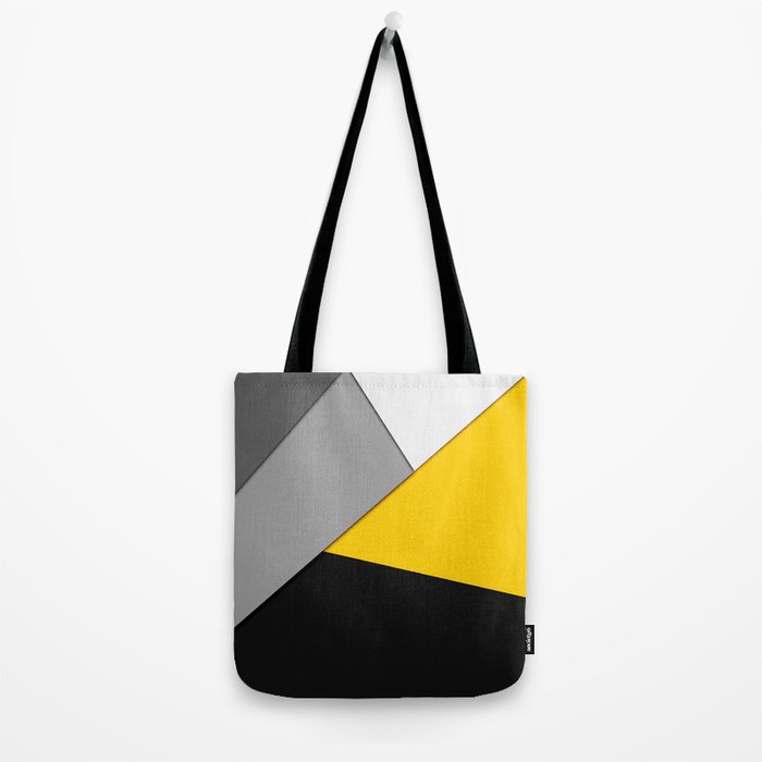 Simple Modern Gray Yellow and Black Geometric Tote Bag by BlackStrawberry