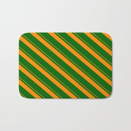 [ Thumbnail: Dark Orange & Dark Green Colored Lines Pattern Bath Mat ]