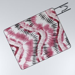 Pink Black Tie Dye Waves Picnic Blanket