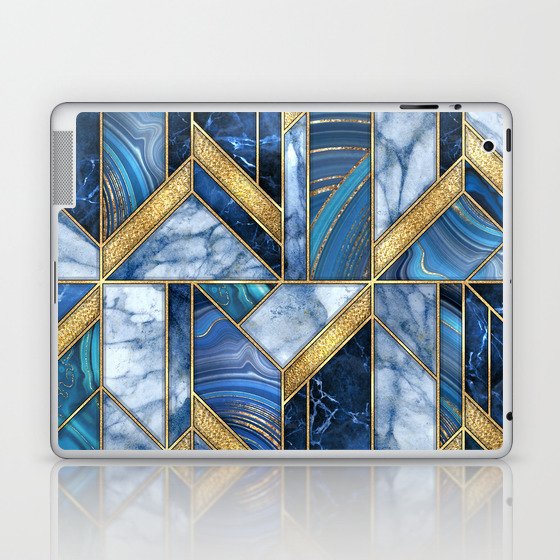 Art Deco Gold + Midnight Blue Marble Abstract Geometry Laptop & iPad Skin