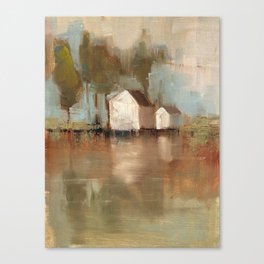 Two misty Boathouses Canvas Print