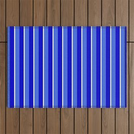 [ Thumbnail: Light Yellow, Royal Blue, and Blue Colored Stripes Pattern Outdoor Rug ]