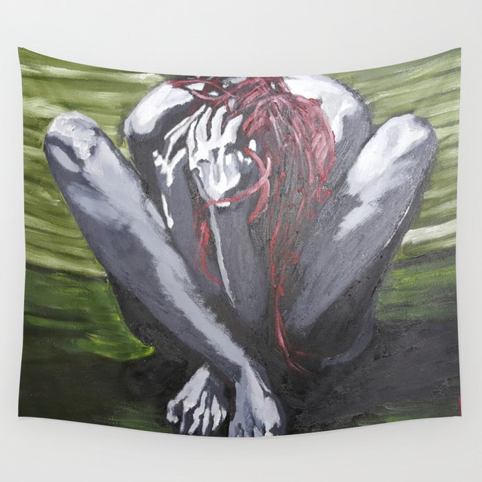 Oil Paint On Canvas Painting Of A Nude Red Haired Women Clutching