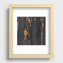 Black Paint Brushstrokes Gold Foil Abstract Texture Recessed Framed Print