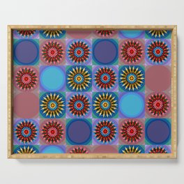 Colorful Mandala Grids - Vibrant Blues Serving Tray