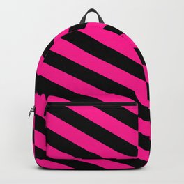 [ Thumbnail: Black and Deep Pink Colored Lines/Stripes Pattern Backpack ]