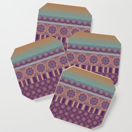 Purple Teal Orange Boho Mandala Tile Ombre Mixed Pattern Coaster