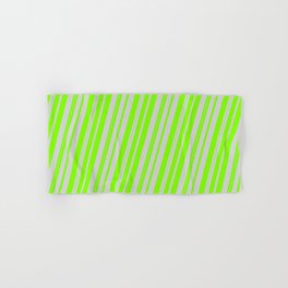 [ Thumbnail: Light Grey and Chartreuse Colored Lined/Striped Pattern Hand & Bath Towel ]