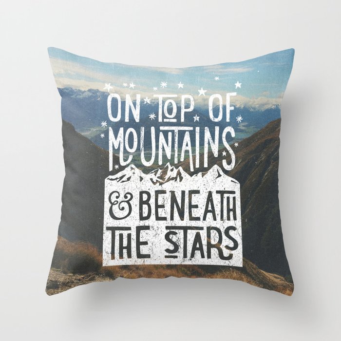 on top of mountain and beneath the stars Throw Pillow