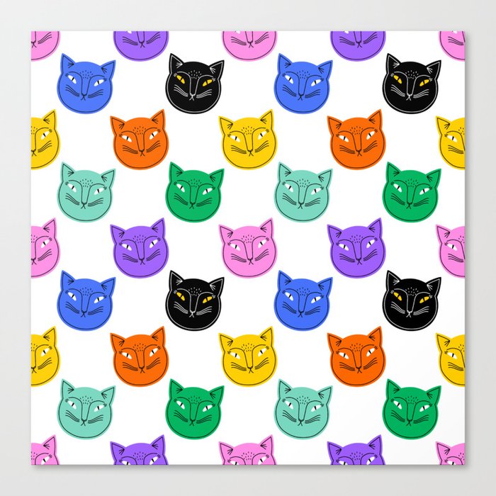 Colorful funny cat animal pattern cartoon Canvas Print