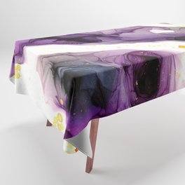 Deep Purple and Gold Abstract 32222 Alcohol Ink Painting by Herzart Tablecloth