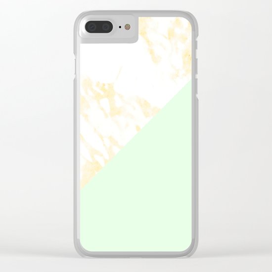 White Marble Pastel Orange and Light Green Geometric Clear iPhone Case
