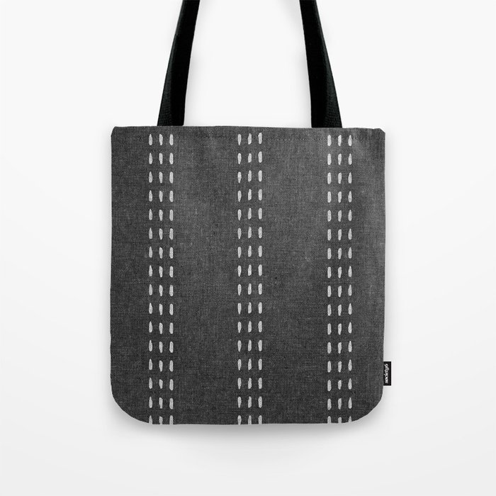 boho vertical stitch charcoal Tote Bag by Little Arrow Decor Society6
