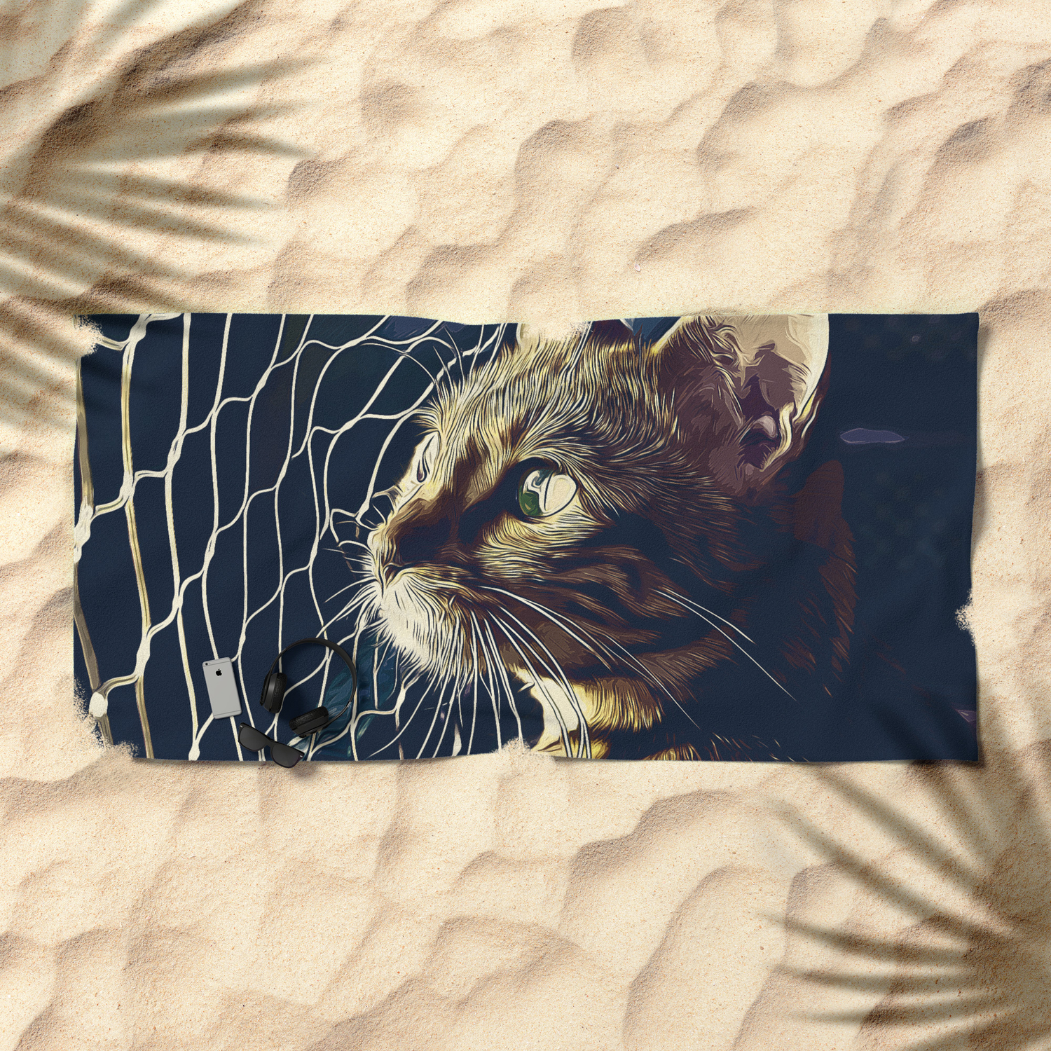 Bengal Cat Yearns For Freedom Vector Art Foggy Night Beach Towel By Gxp Design Society6