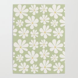 Retro Daisy Pattern - Pastel Green Bold Floral Poster