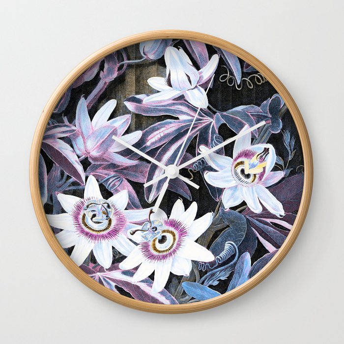 Blue Passion Flowers Temple of Flora: Mauve Serenity Wall Clock