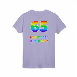 [ Thumbnail: HAPPY 65TH BIRTHDAY - Multicolored Rainbow Spectrum Gradient Kids T Shirt Kids T-Shirt ]