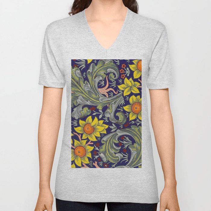 William Morris Decorative Orchard Pattern V Neck T Shirt