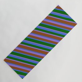 [ Thumbnail: Purple, Brown, Royal Blue & Dark Green Colored Stripes Pattern Yoga Mat ]