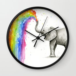 Baby Elephant Spraying Rainbow Wall Clock