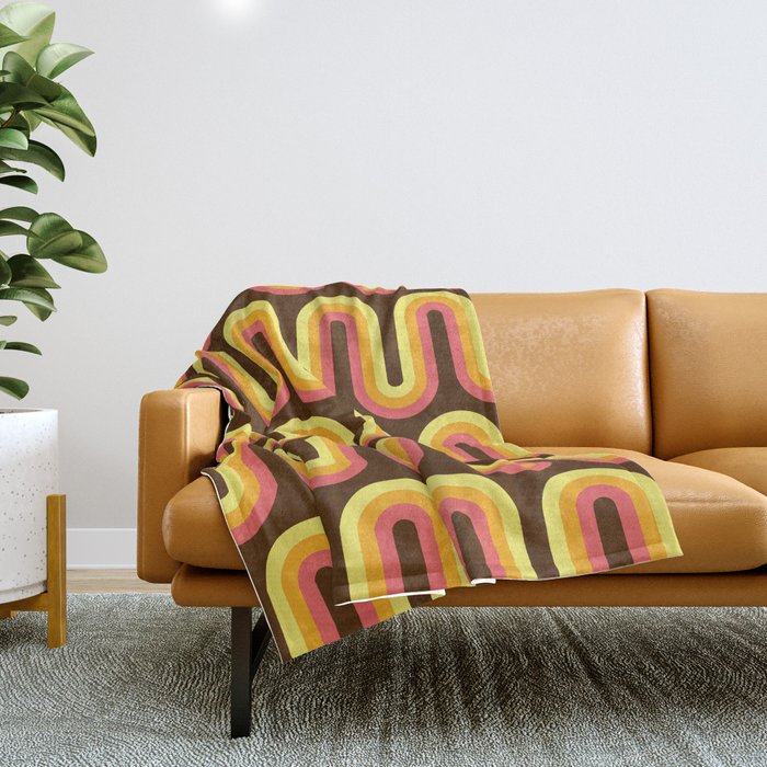 Nostalgic Retro Pattern on Brown Throw Blanket