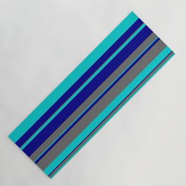 [ Thumbnail: Dark Turquoise, Dark Blue & Dim Grey Colored Lines/Stripes Pattern Yoga Mat ]